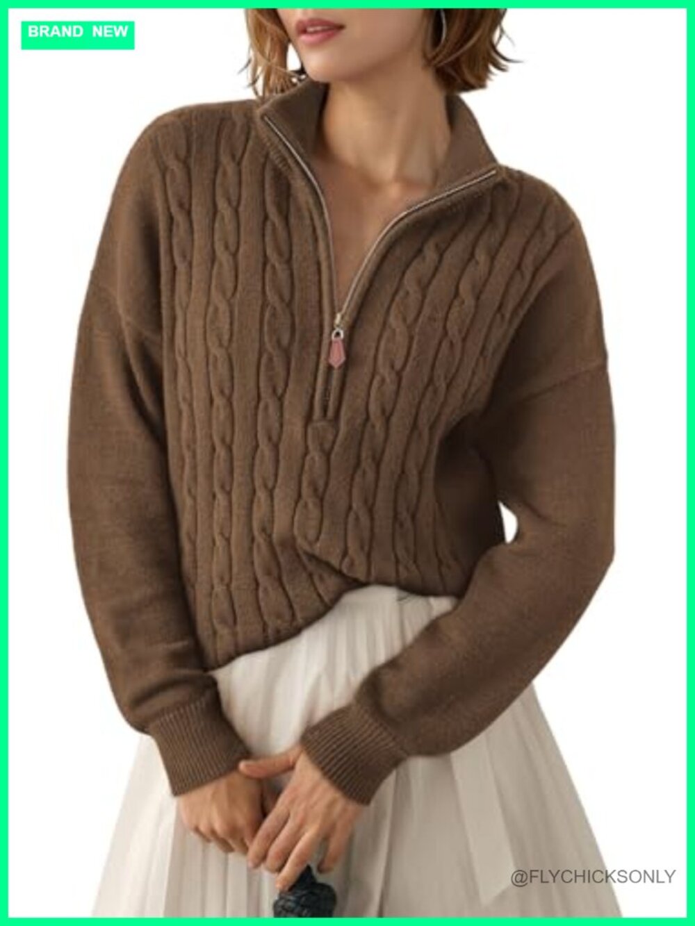 Dokotoo Women's Ribbed Cable Knit Quarter Zip Sweater Pullover